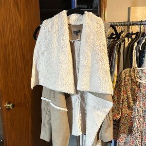 Quinn Cream and Tan Teddy vest with Waterfall Collar